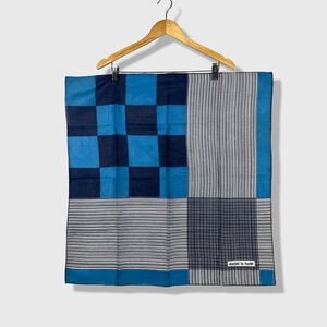 Vintage Daniel La Foret Scarf Unisex 26x26 Blue Geometric Striped Mod Maximalist